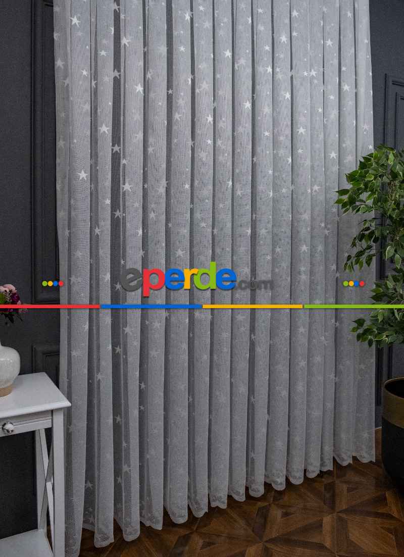 Yıldız Desenli Örme Tül Perde - Çocuk Ve Bebek Odası Perdesi