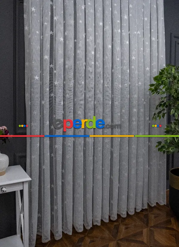 Yıldız Desenli Örme Tül Perde - Çocuk Ve Bebek Odası Perdesi