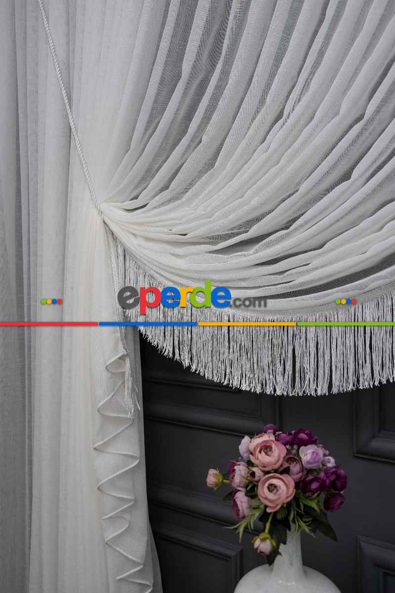 Salon Tül - Keten Yalancı Kruvaze - Tülden Fon - Halat İle Yana Toplamalı Tül - Kordon Toplama Tül - Çift Veya Tek Kanat - Aksesuar İlave Ücretlidir - Kurşunlu Tül