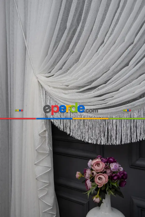 Keten Yalancı Kruvaze - Tülden Fon - Halat İle Yana Toplamalı Tül - Kordon Toplama Tül - Çift Veya Tek Kanat - Aksesuar İlave Ücretlidir - Kurşunlu Tül