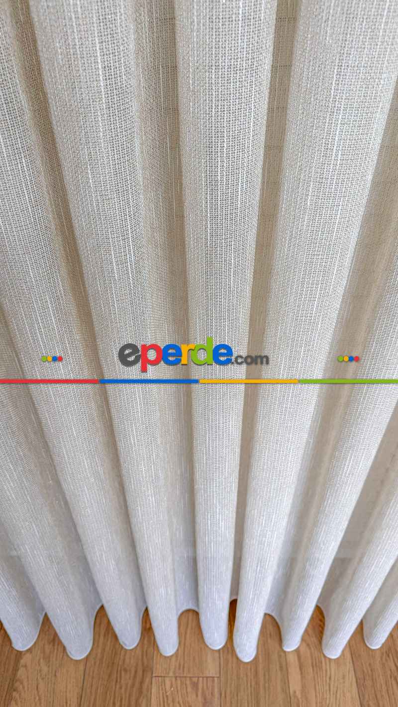 Altın Simli Krem Keten Tül Perde - Ağır Gramajlı Premium