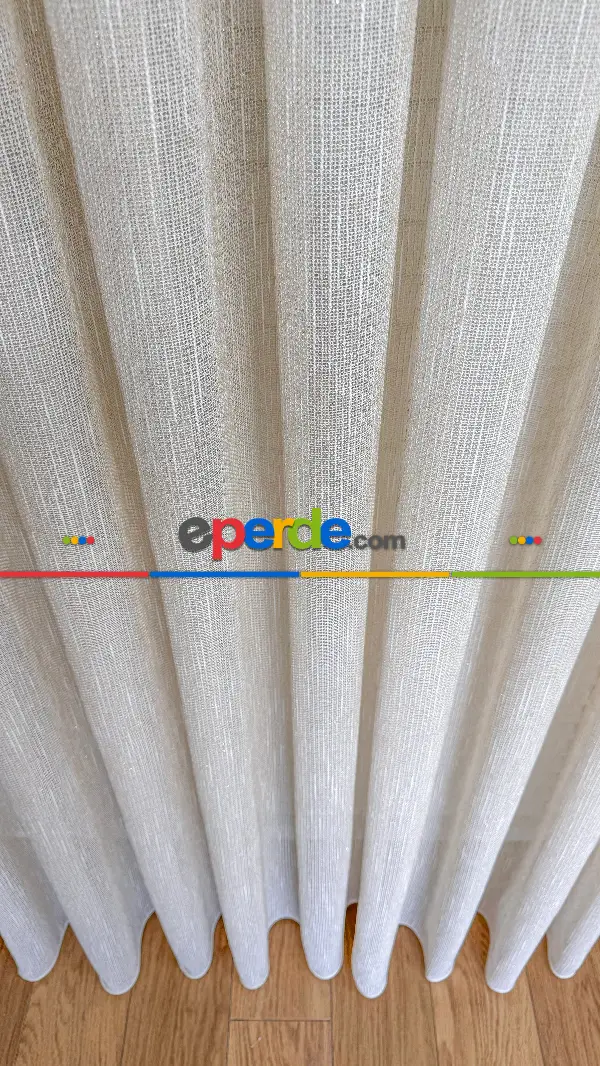 Mutfak Altın Simli Krem Keten Tül Perde - Ağır Gramajlı Premium