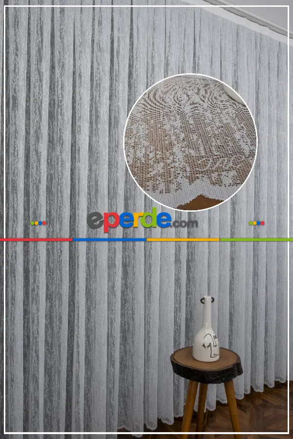 Taç Fransız Dantel Örme Tül Perde Konak151