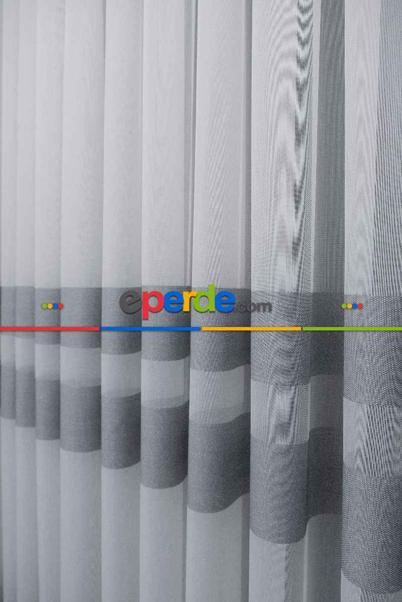 Mutfak Tül - Modern Bantlı Gri Tül - Yüksek Kalite Tül - Enine Çizgili