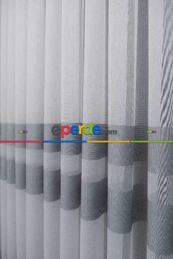 Salon Tül Perde - Modern Bantlı Gri Tül - Yüksek Kalite Tül - Enine Çizgili