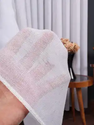 Hazel Beyaz-kahverengi Detaylı Keten Düz Tül Perde Gramajlı