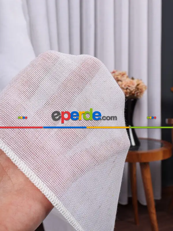 Hazel Beyaz-kahverengi Detaylı Keten Düz Tül Perde Gramajlı