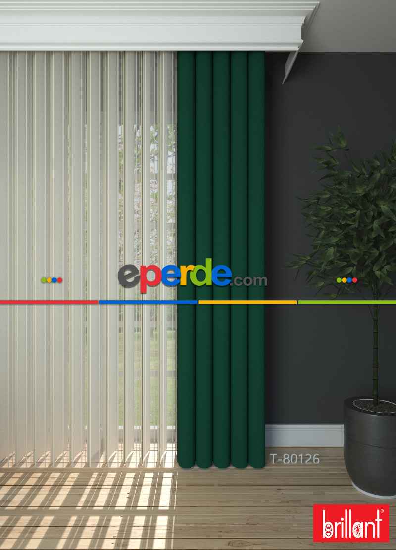 Brillant Akıllı Tül Perde Yeşil Renkli Tül Dikey Zebra Perde Düz 1. Kalite