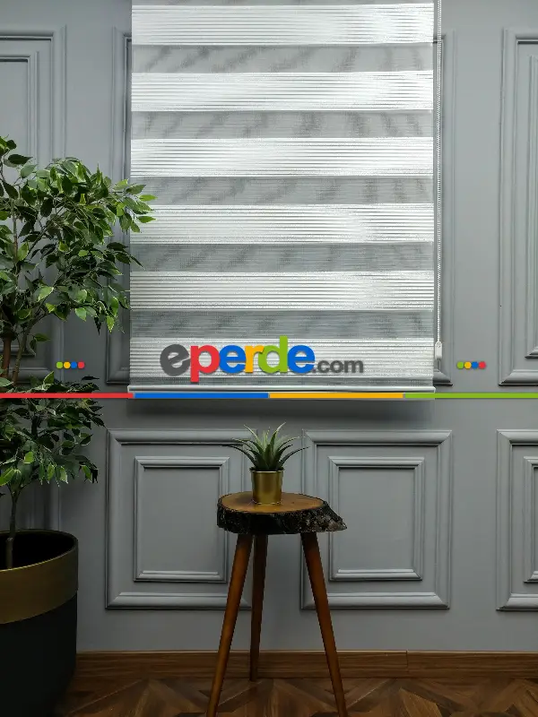 Salon Zebra Perde - 2021 Sezonu - Geniş Pileli (plise) Zebra Perde - Simli Zebra Perde- Gri Simli