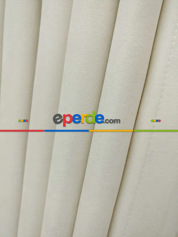 Saon Perdesi - Açık Krem Düz Fon Perde Dökümlü Birinci Kalite 300 Cm Geniş En Daha Hesaplı- Krem Açık