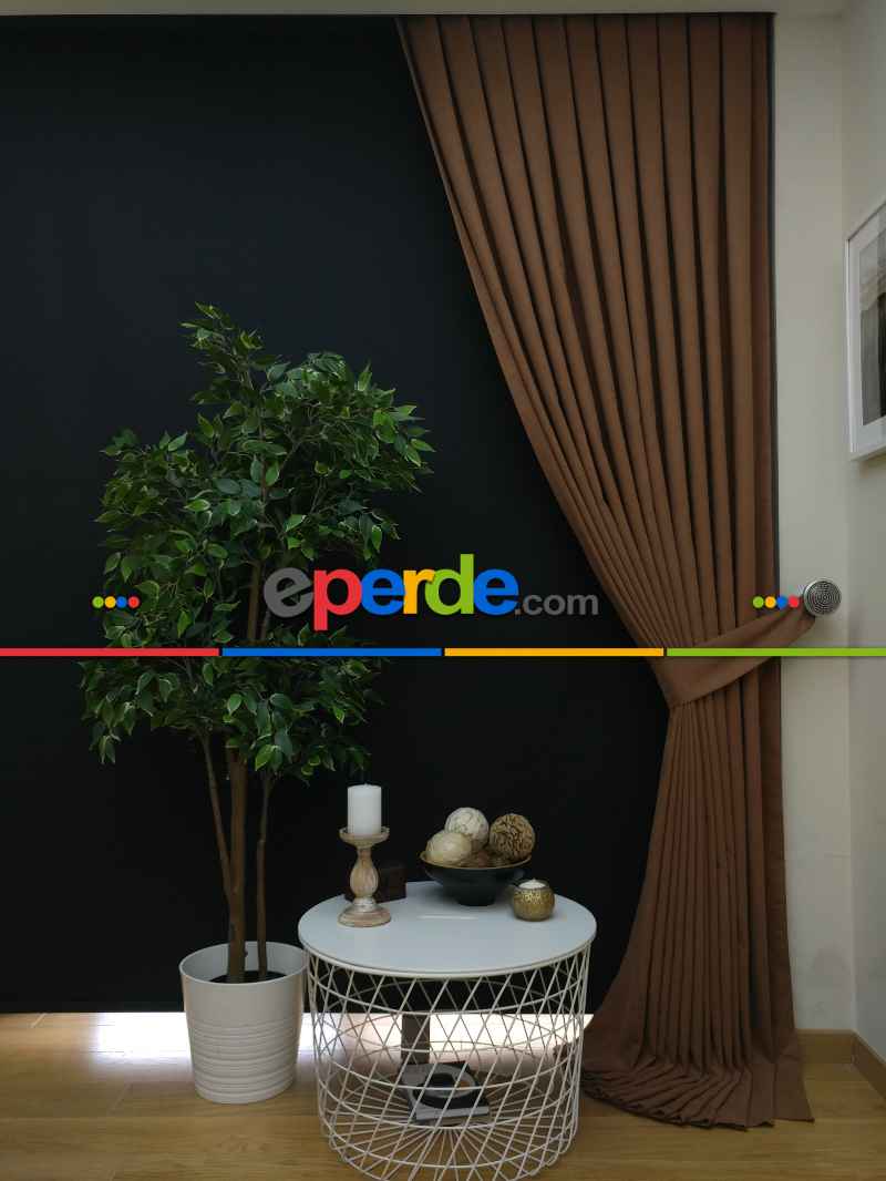 Genç Odası - Düz Renk Kahverengi Dökümlü Fon Perde 807