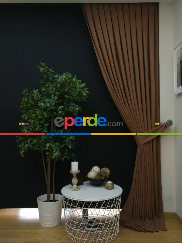 Bebek Odası - Düz Renk Kahverengi Dökümlü Fon Perde 807