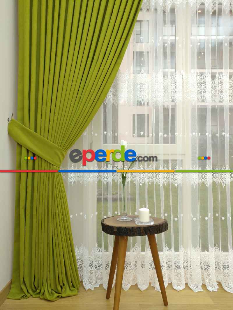 Yağ Yeşili - Düz Fon Perde ( Dökümlü Fon Perde)- Yağ Rengi