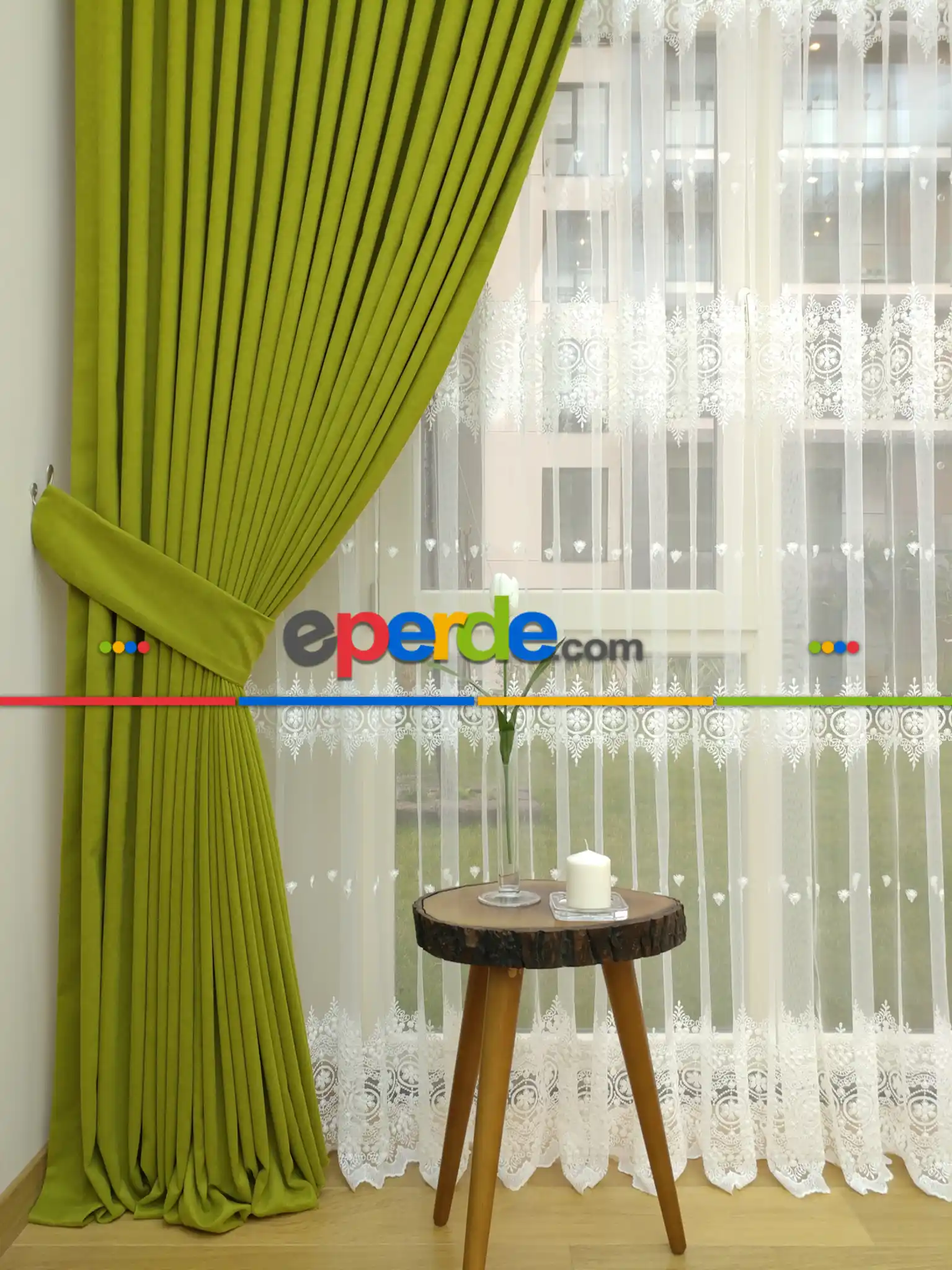 Yağ Yeşili - Düz Fon Perde ( Dökümlü Fon Perde)- Yağ Rengi