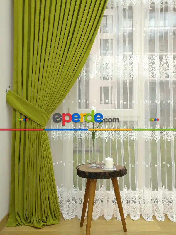 Yağ Yeşili - Düz Fon Perde ( Dökümlü Fon Perde)- Yağ Rengi