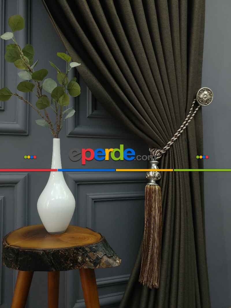 Modern Keten Görünümlü Işık Geçirmez Karatma Fon Perde 2025 Ikon- Kahve Venge-acı Kahve