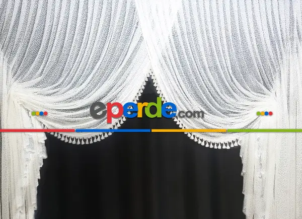 Saçaklı Kruvaze Modeleri Arı Peteği- Beyaz-ekru