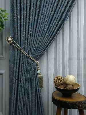 Jakar Desenli Fon Perde- Hardal Sarısı-petrol Mavisi