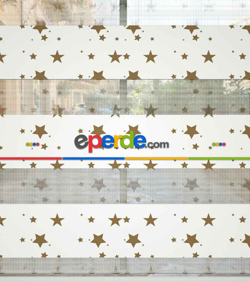 Yıldız Desenli Baskılı Zebra Perde- Çok Renkli