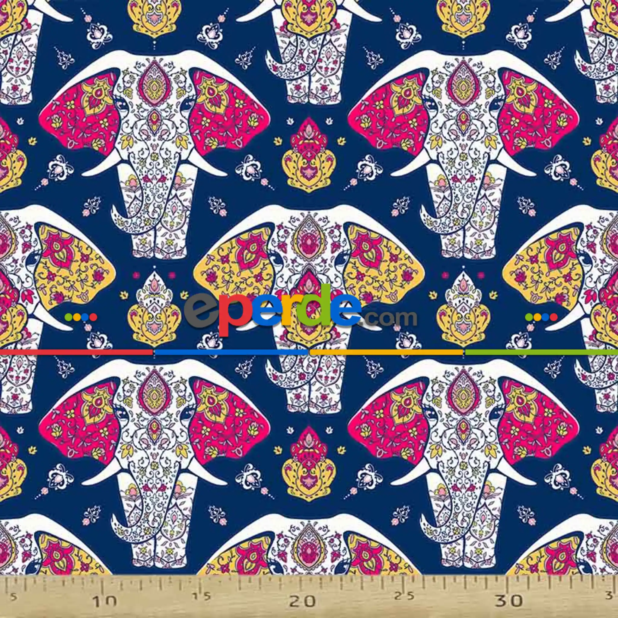 Etnik Fil Desenli Fon Perde Evm703 Kumaşı Kalındır Duck Bezi Değildir- Beyaz- Çok Renkli 3