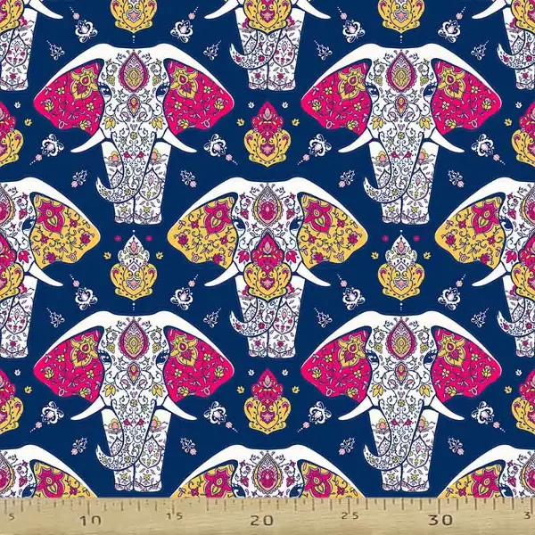 Etnik Fil Desenli Fon Perde Evm703 Kumaşı Kalındır Duck Bezi Değildir- Beyaz- Çok Renkli 3