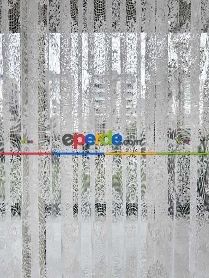 Oturma Odası - Damask Desenli Fransız Dantel Örme Tül Perde, Desenli Ütü İstemeyen Tül