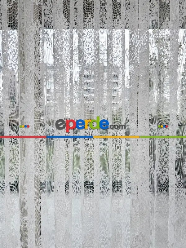 Damask Desenli Fransız Dantel Örme Tül Perde, Desenli Ütü İstemeyen Tül