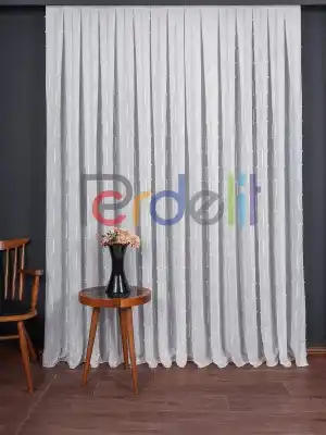 Minimal Çizgili Ekru Keten Tül Perde | Modern Ve Zarif Görünüm