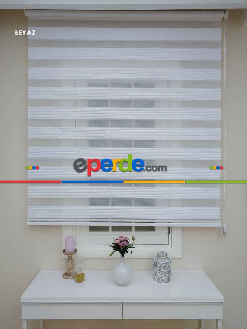 Oturma Odası - Beyaz Geniş Düz Plise Zebra Perde-wide Pile- Beyaz