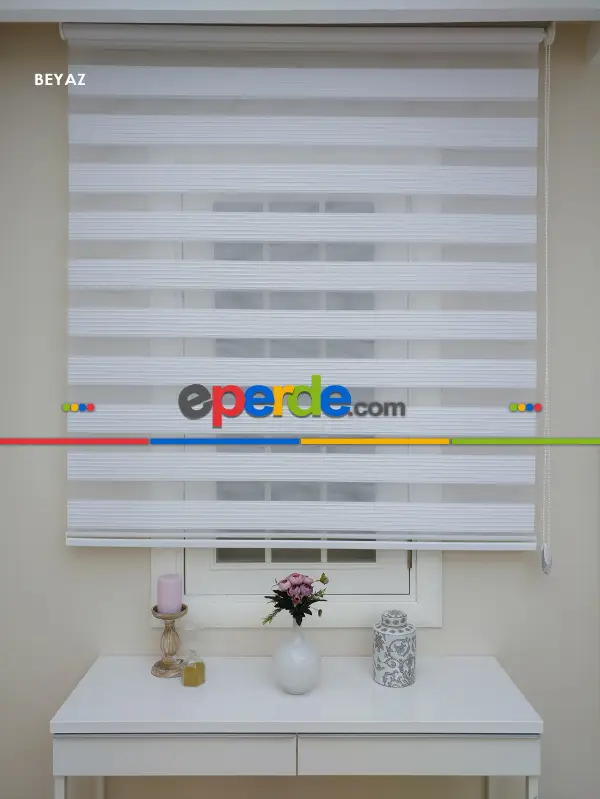 Beyaz Geniş Düz Plise Zebra Perde-wide Pile- Kırık Beyaz