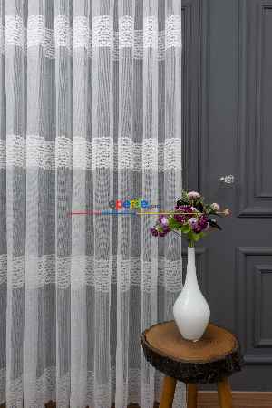 Süper Fiyat!! Hazır Ölçülü Yüksek Kalite Bantlı Desen Örme Tül Perde