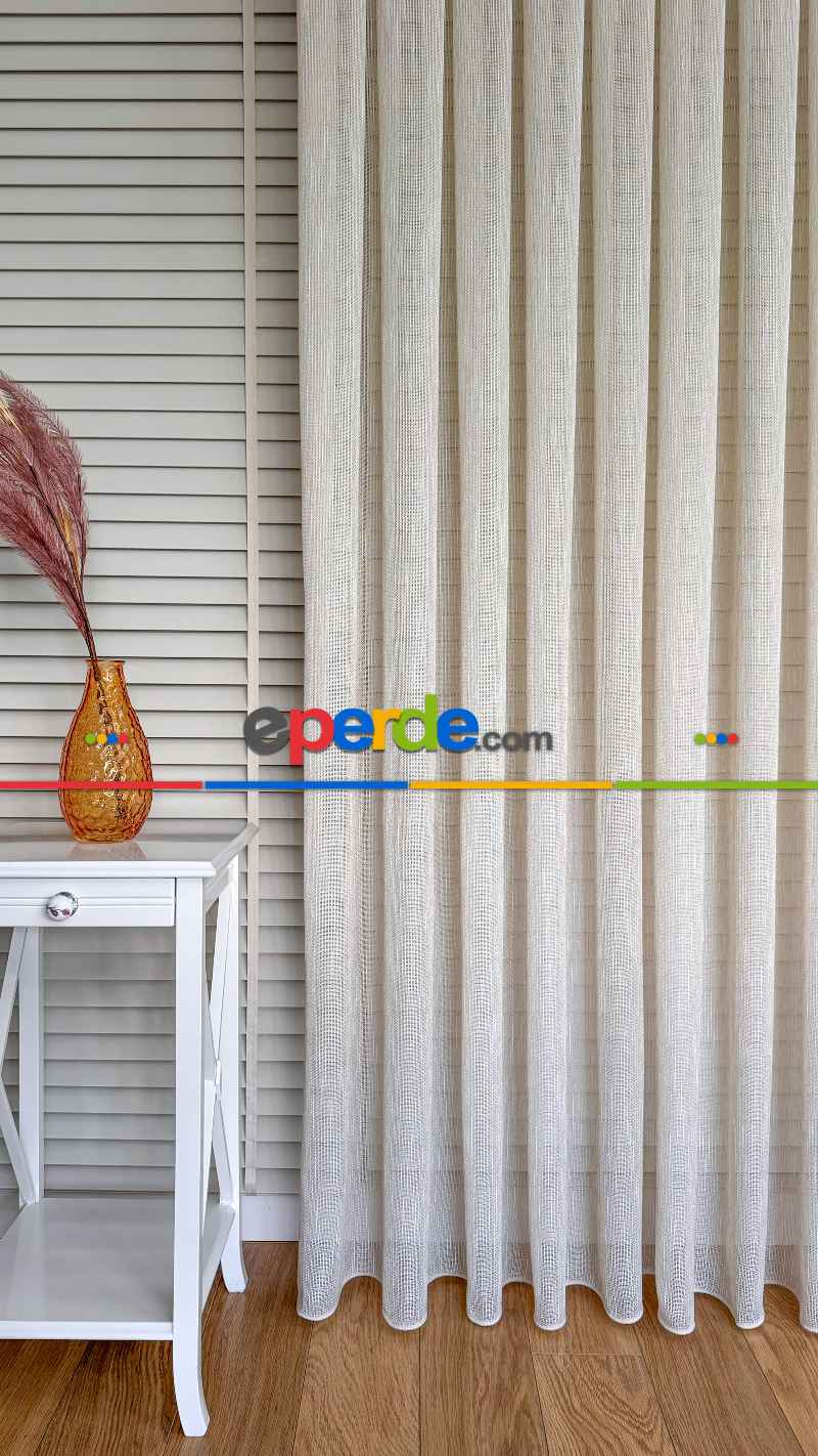 Altın Simli Krem Keten Tül Perde - Ağır Gramajlı Premium