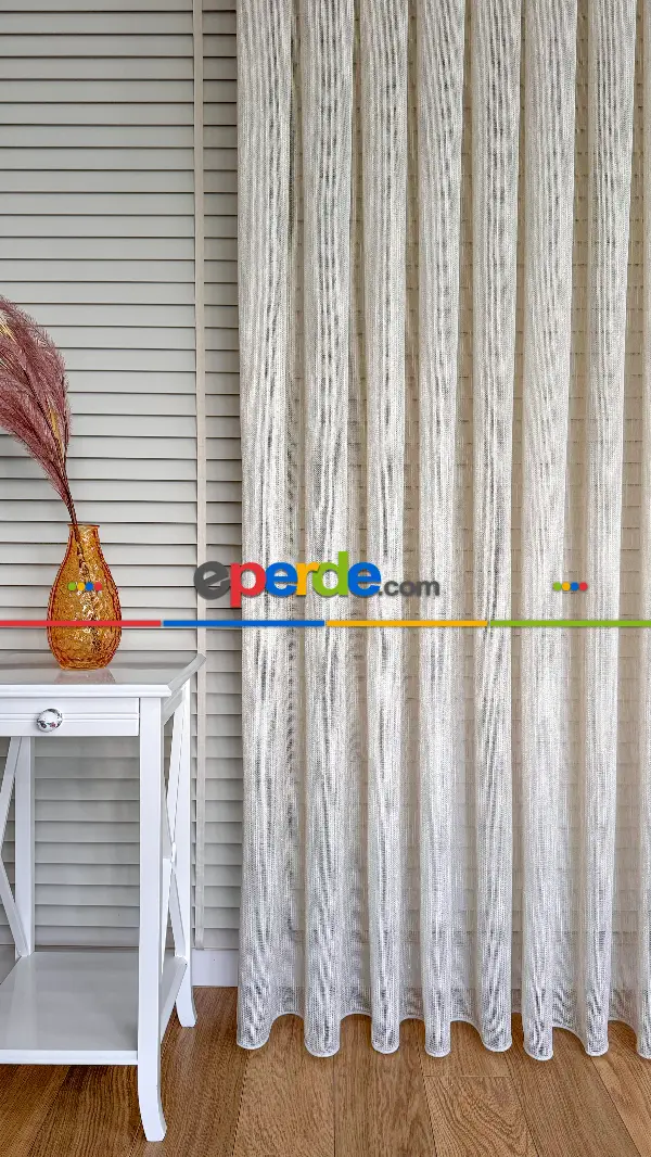 Mutfak Altın Simli Krem Keten Tül Perde - Ağır Gramajlı Premium
