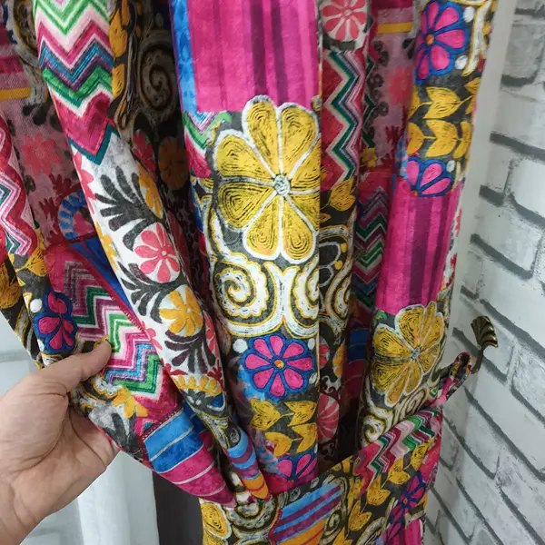 Etnik Fuşya Desenli Fon Perde Perde4103-1 Kumaşı Kalındır Duck Bezi Değildir- Sarı-Fuşya- Çok Renkli 2