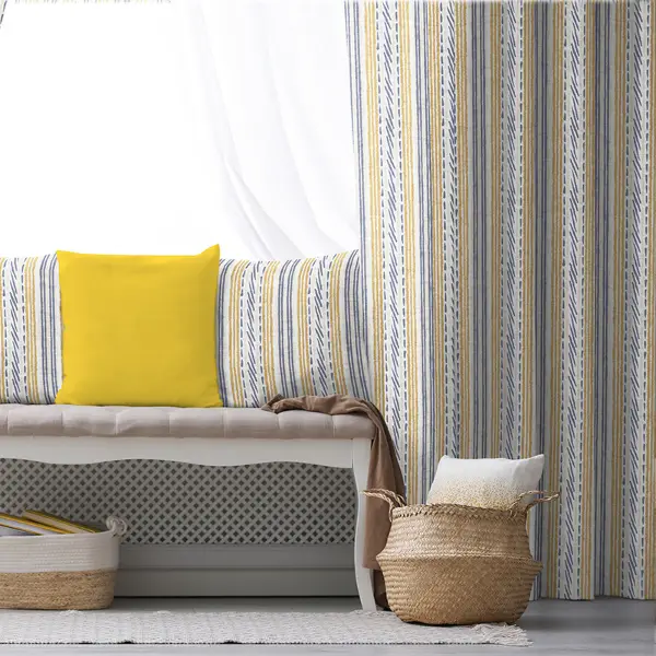 Etnik Fon Perde Evim1539 Kumaşı Kalındır Duck Bezi Değildir- Mavi-beyaz