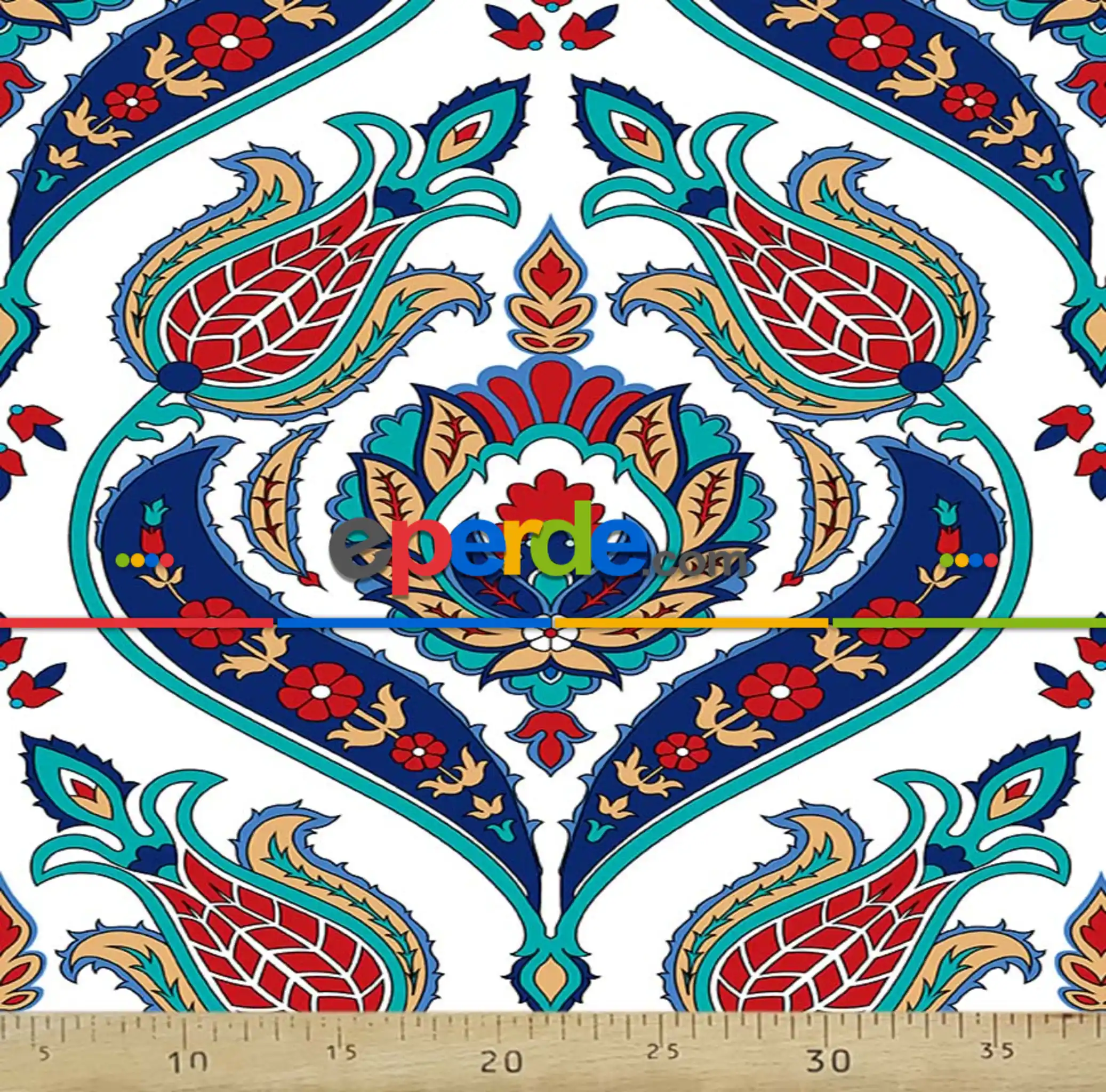 Mavi Osmanlı Desenli Fon Perde Evm606 Kumaşı Kalındır Duck Bezi Değildir- Mavi-Kırmızı-Beyaz-Turkuaz