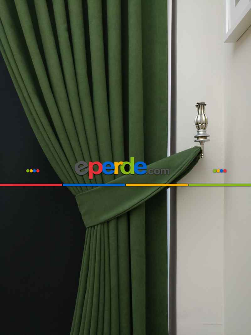 Yeşil Düz Renk Dökümlü Fon Perde (150)- Koyu Yeşil