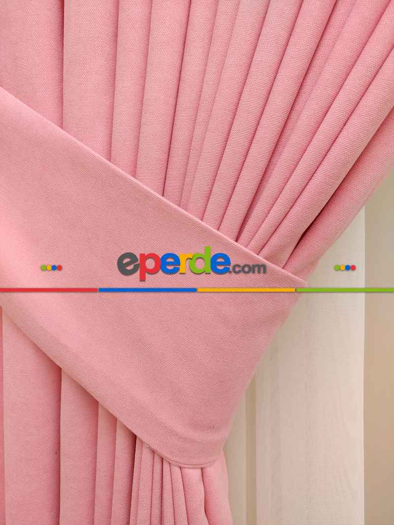 Pembe Rengi Düz Fon Perde Dökümlü Birinci Kalite 300 Cm Geniş En Daha Hesaplı- Pembe Açık