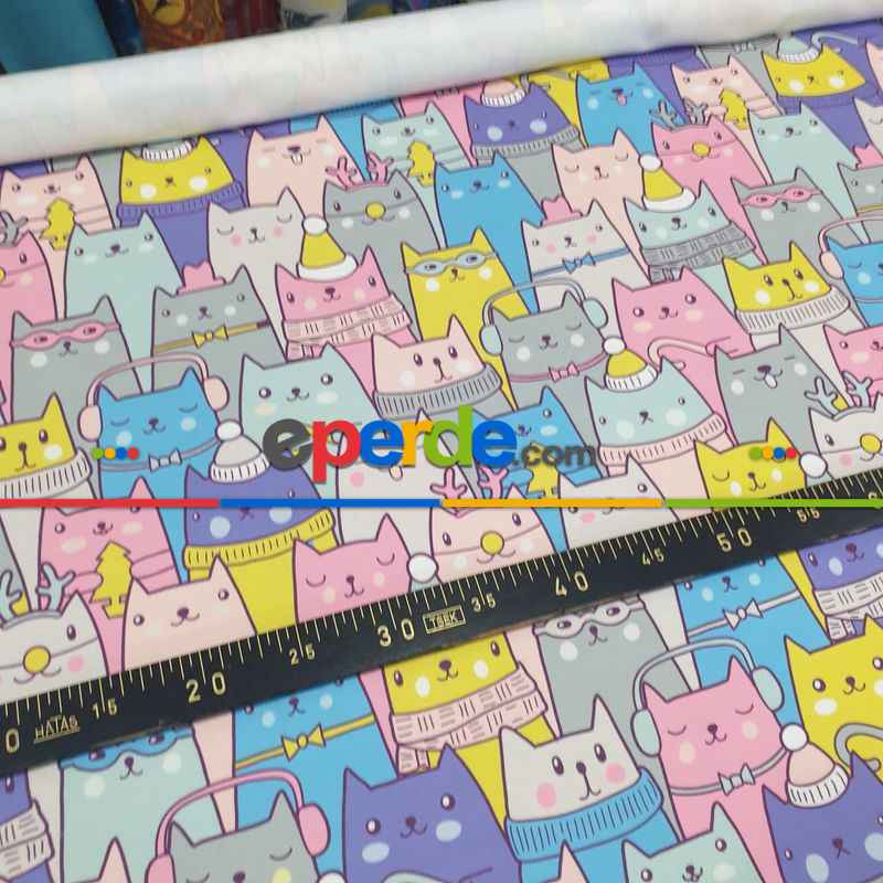 Bebek Odası Fon Perde - Sevimli Kediler Fon Perde- Pembe