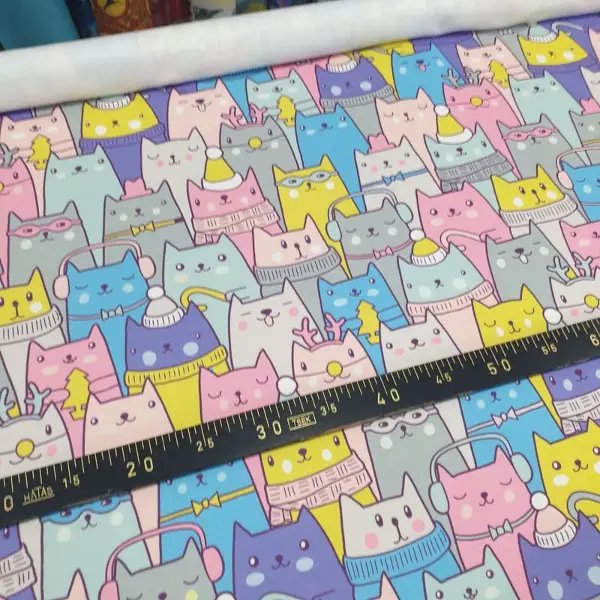 Bebek Odası Fon Perde - Sevimli Kediler Fon Perde- Pembe