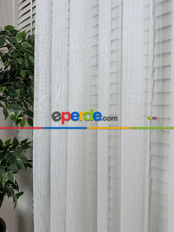 Salon - Brillant Çizgili Tül Perde, Premium Seri, Kurşunlu Tül