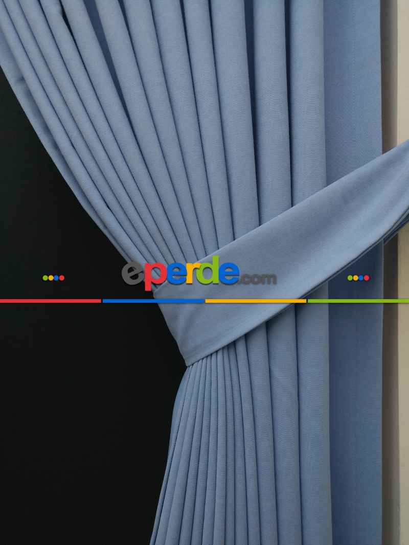 Düz Renk Dökümlü Fon Perde (150)- Mavi