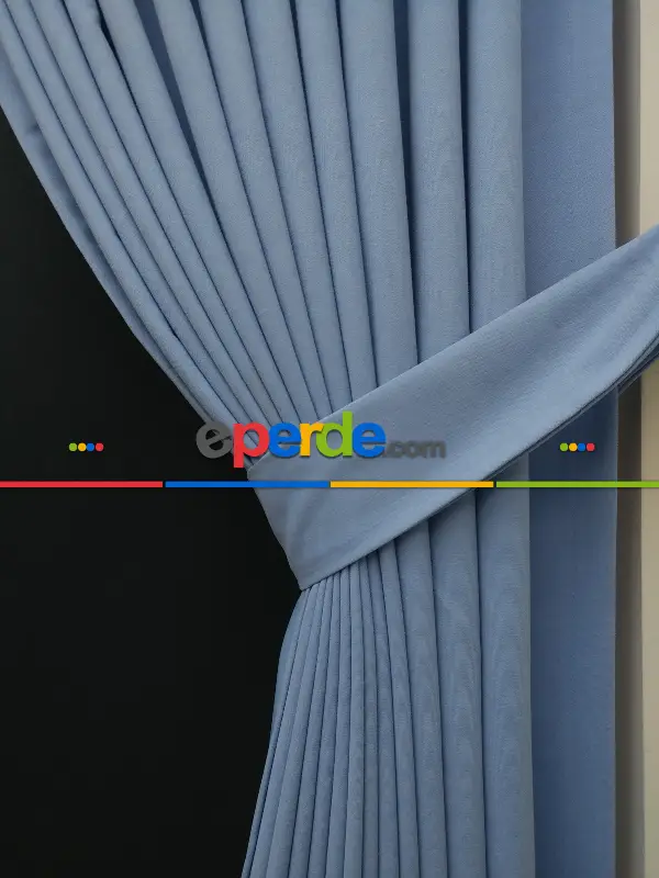 Düz Renk Dökümlü Fon Perde (150)- Mavi