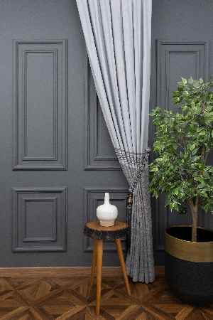 Gri Desenli Pano Fon Perde