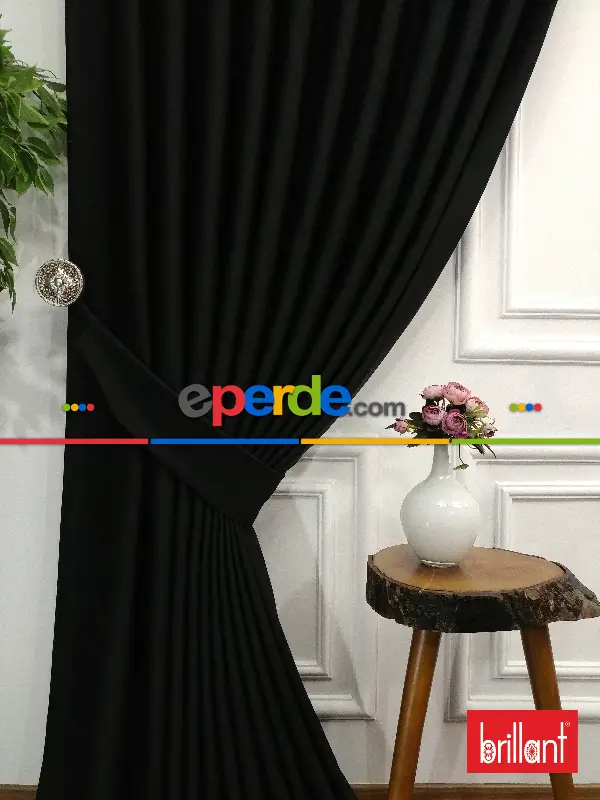 Yatak Odası - Brillant Karartma Blackout Siyah Renk Fon Perde- Siyah