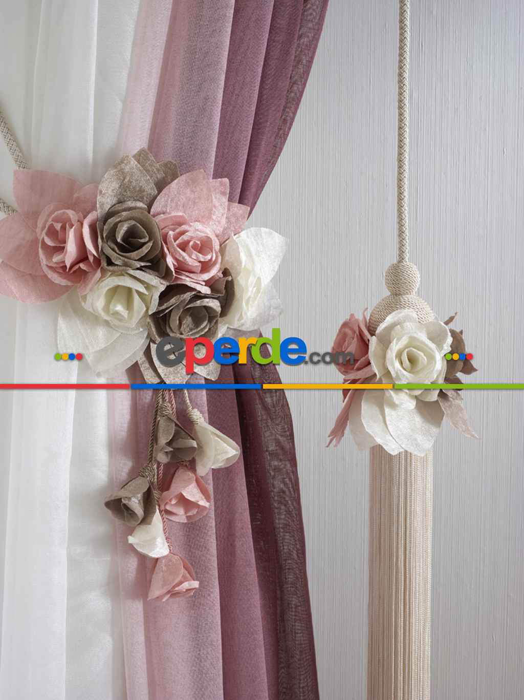 Çiçek Braçol Fon Bağı - Çok Renkli- Pembe Pudra Pembe-ekru-kum Beji