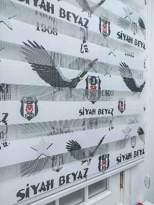 Zebra Perde- Dijital Taraftar Baskılı Beşiktaş Zebra Perde- Siyah-beyaz