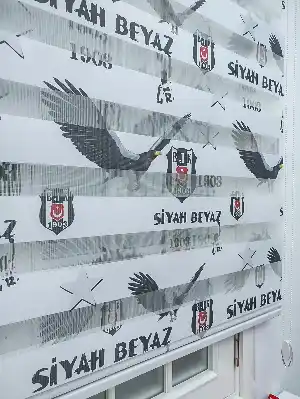 Genç Odası - Zebra Perde- Dijital Taraftar Baskılı Beşiktaş Zebra Perde- Siyah-beyaz