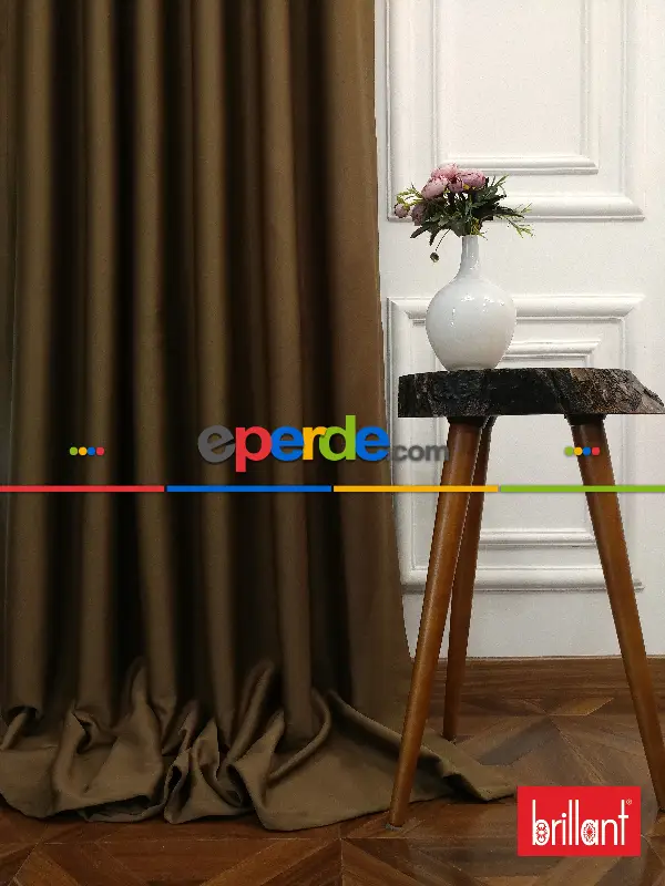 Yatak Odası - Brillant Karartma Blackout Kahve Renk Fon Perde- Kahve