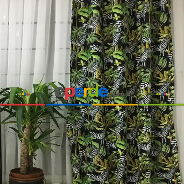 Mutfak Fon Perde Baskılı- Siyah